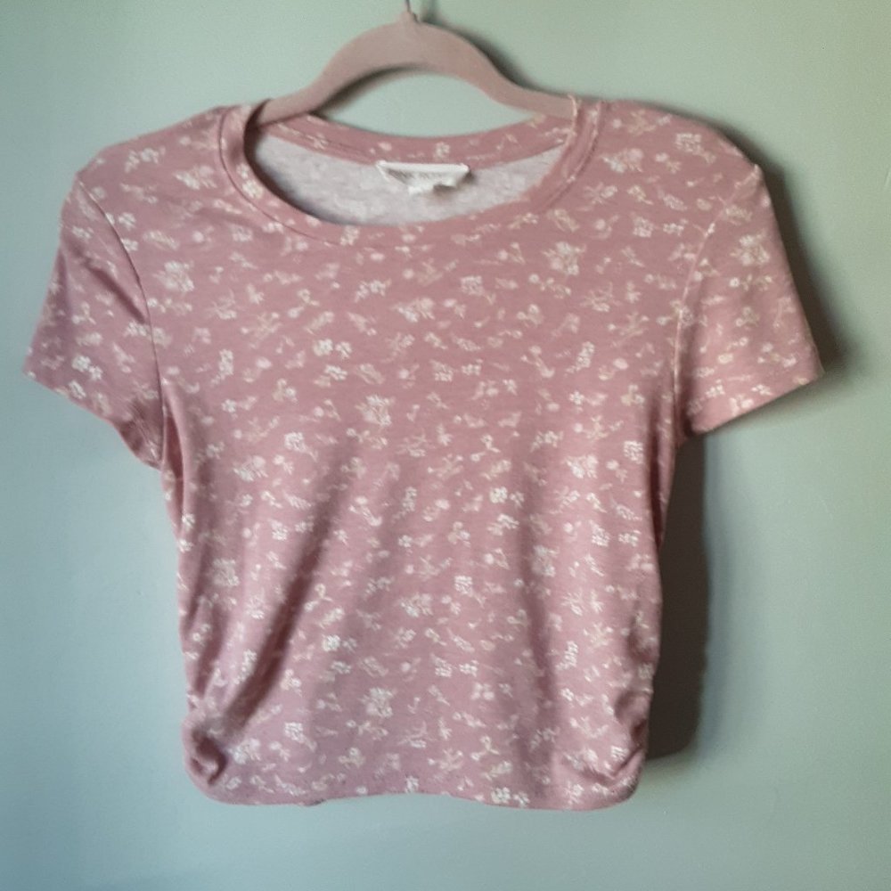 Pink Rose crop top small size gathered sides dusty rose